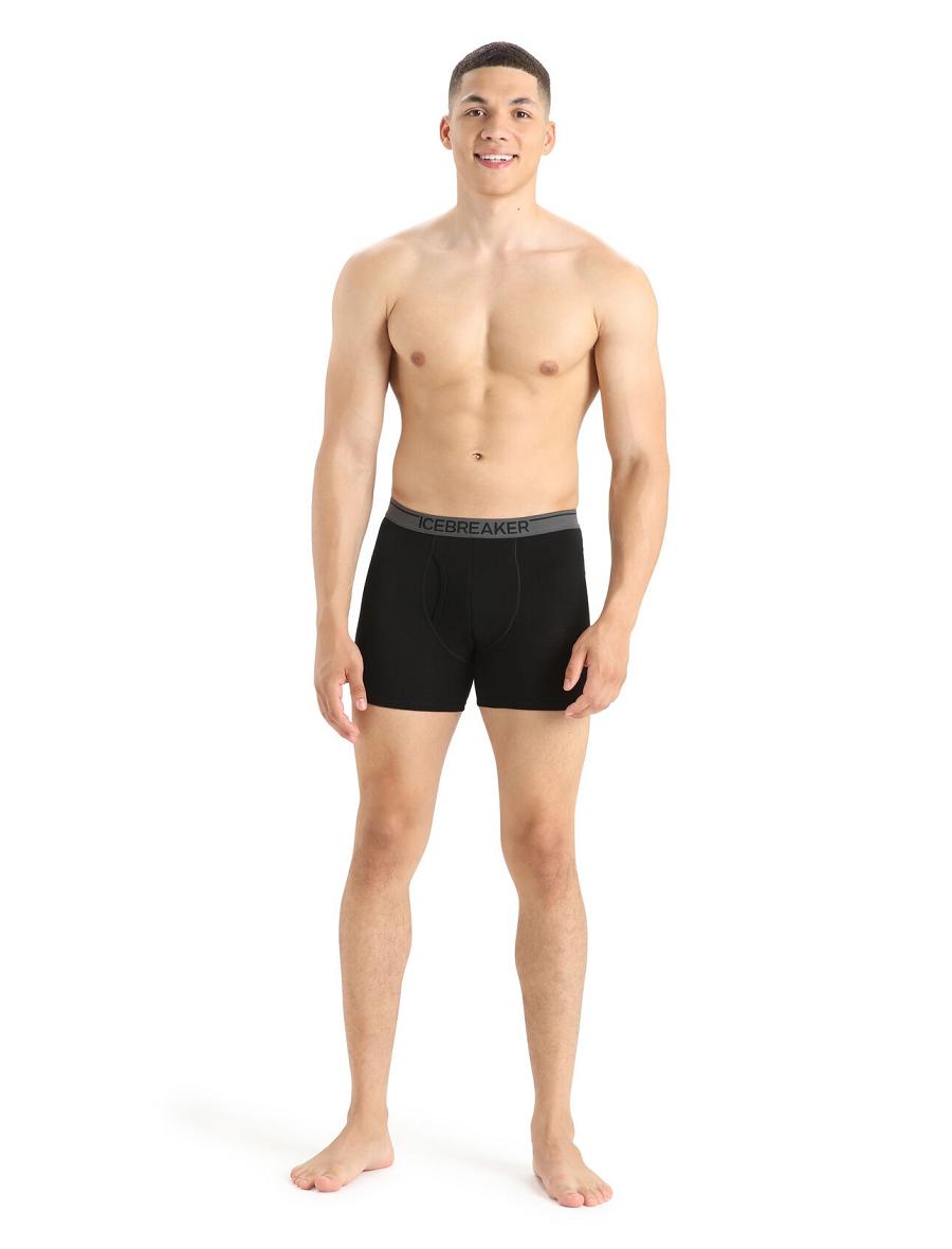 Black Men's Icebreaker Merino Anatomica Boxers With Fly Underwear | USA 1309UZGT